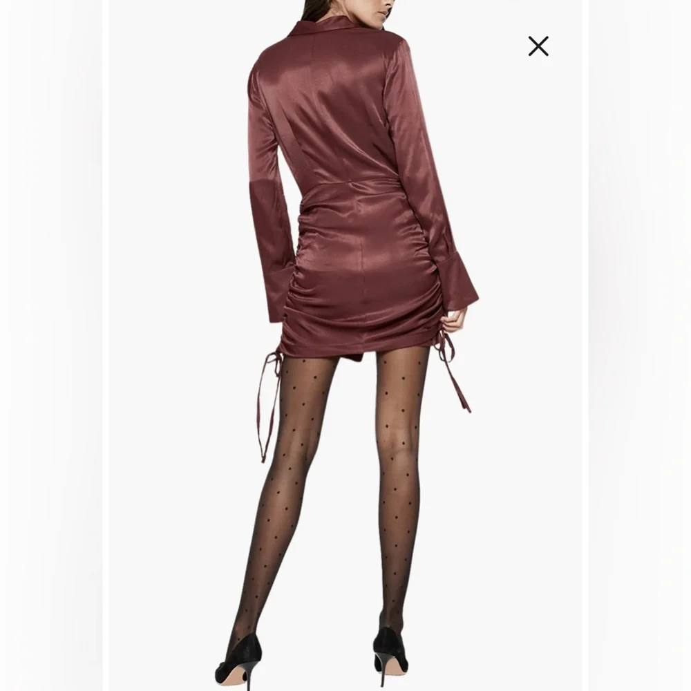 Bardot Sui Side Ruched Long Sleeve Minidress Merlot Red Satin Size US‎ 6 - Picture 3 of 14